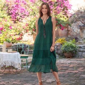 Sundance Zelie Eyelet V-neck Midi Dress Green size Large Like New!